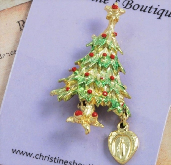 Christmas Tree Enamel with Virgin Mary Religious Charm