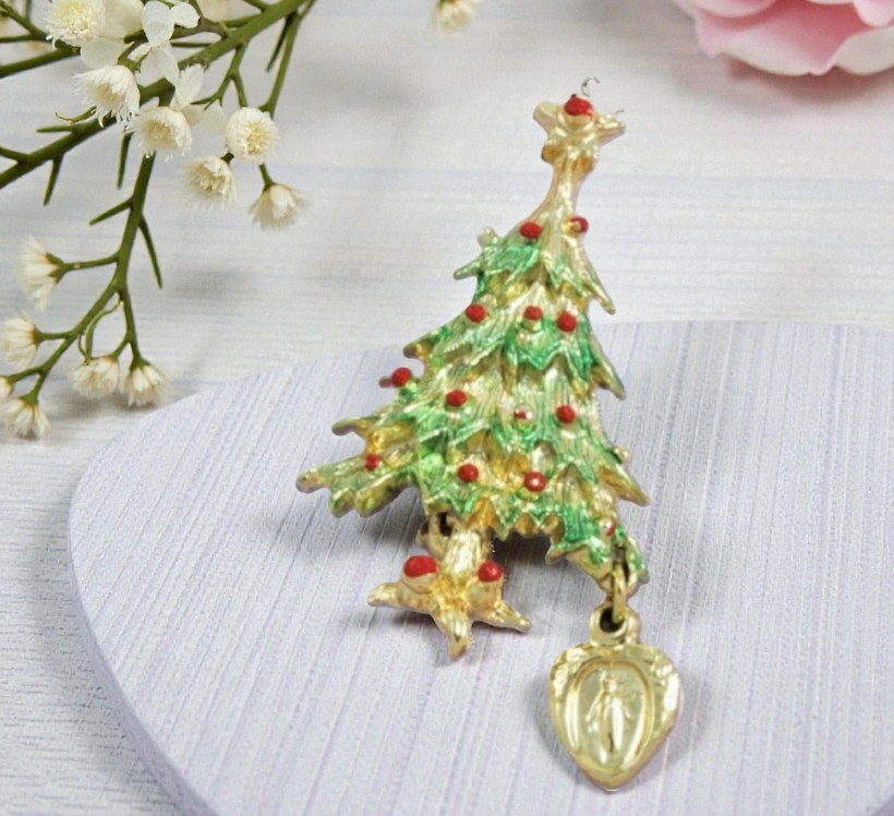 Christmas Tree Enamel with Virgin Mary Religious Charm