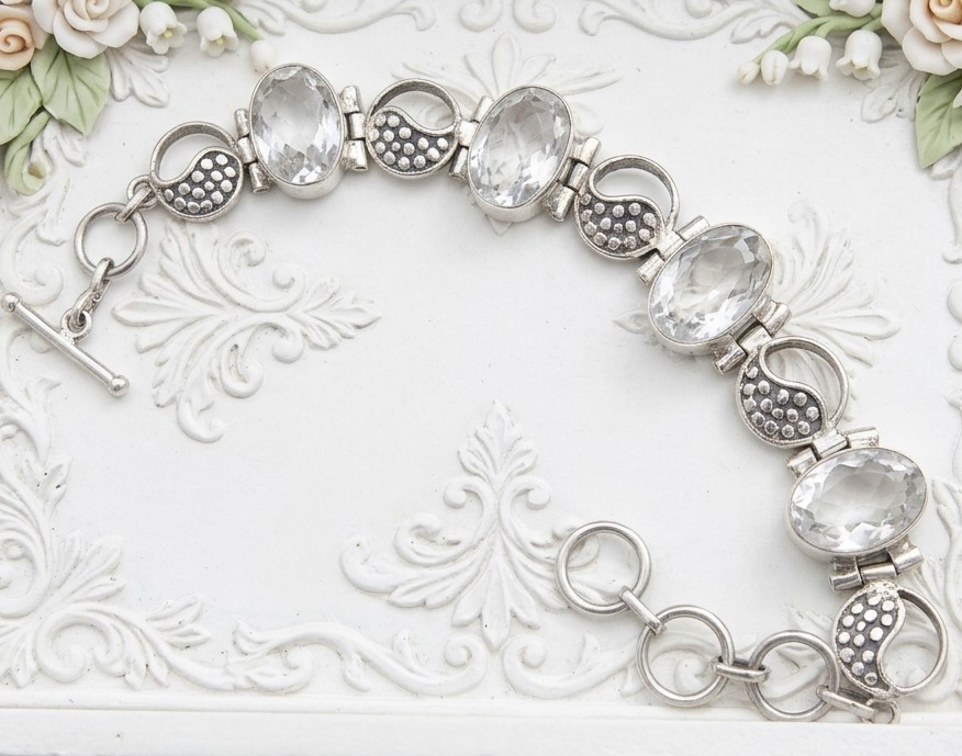 White Topaz Gemstone and 925 Sterling Silver Bracelet