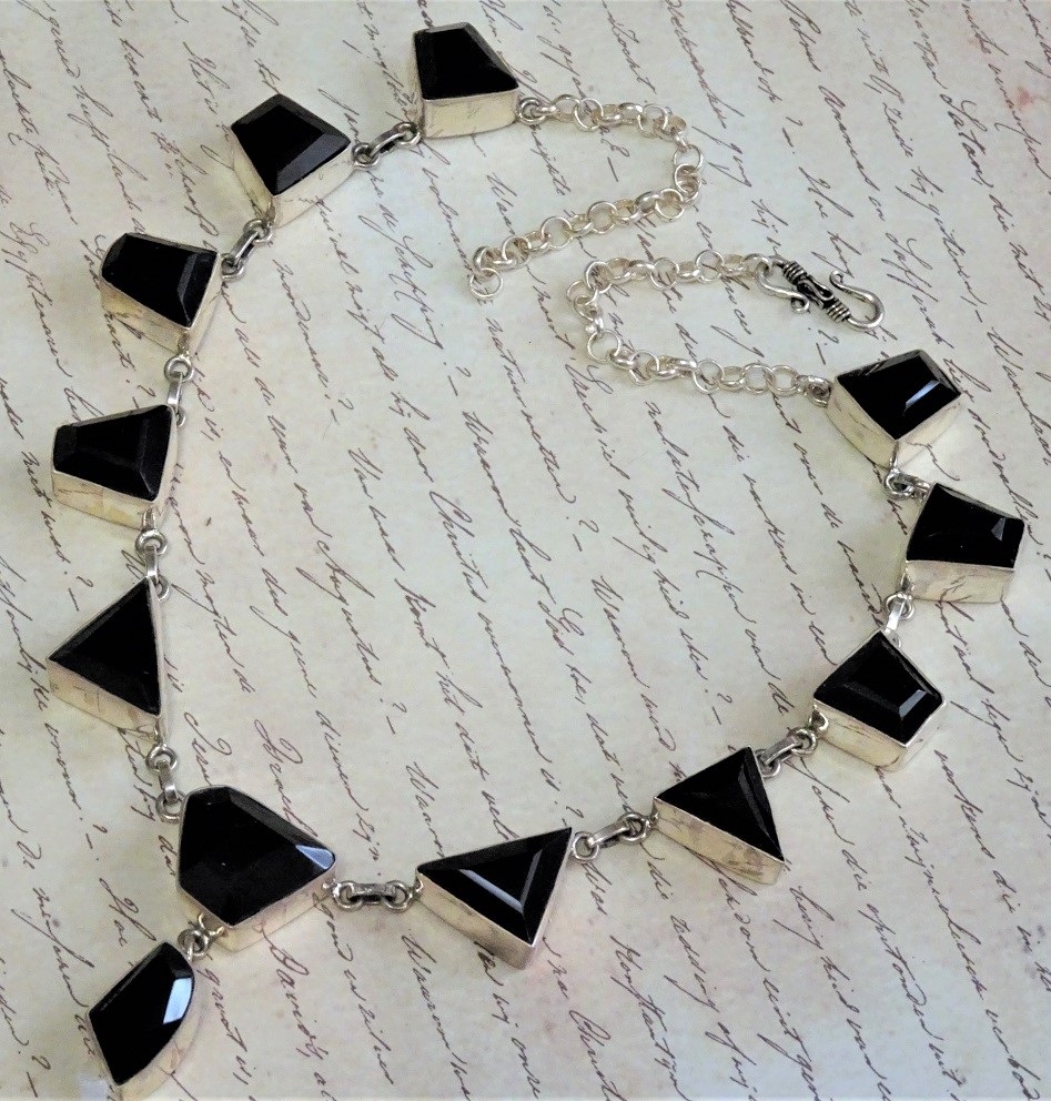 Black Onyx Gemstone Necklace set in 925 Sterling Silver