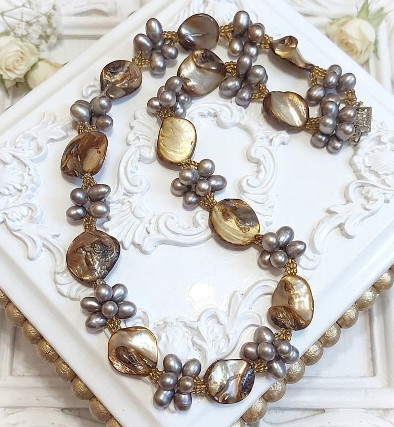 Blister Pearls and Dyed Shell Necklace
