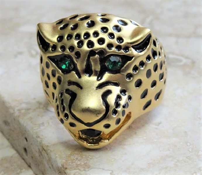 Fashion Cheetah Ring Rhinestone Eyes Size 8