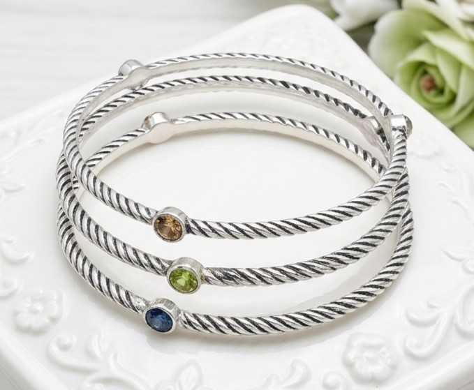 Fashion Bangle Bracelets with Rhinestone Accents - Set of 3