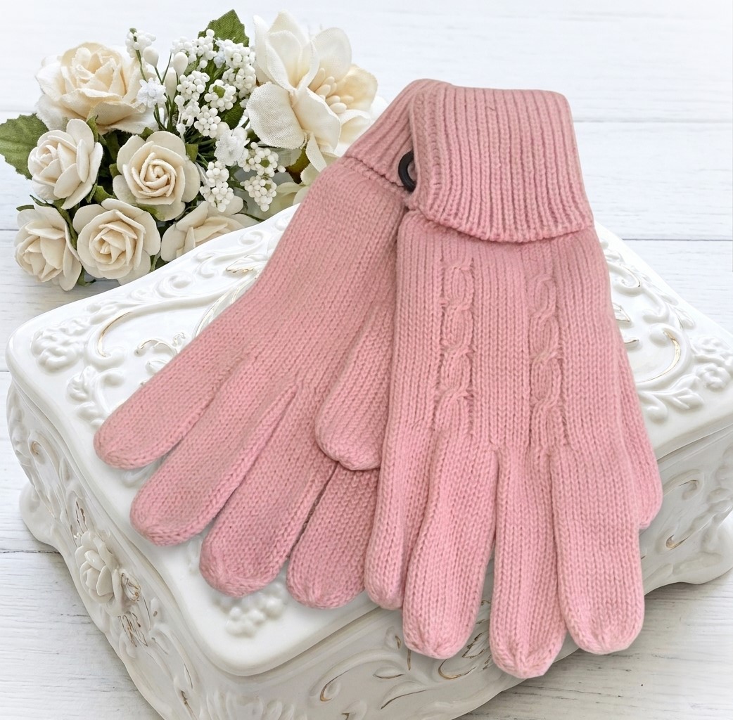 Gloves Cable Knit Design - Light Pink