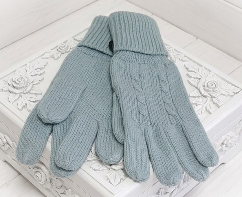 Gloves Cable Knit Design - Light Aqua