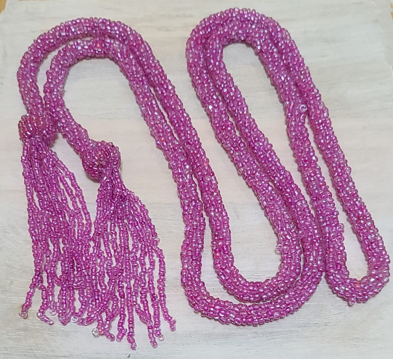 Glass seed bead rope style belt lariat - pink