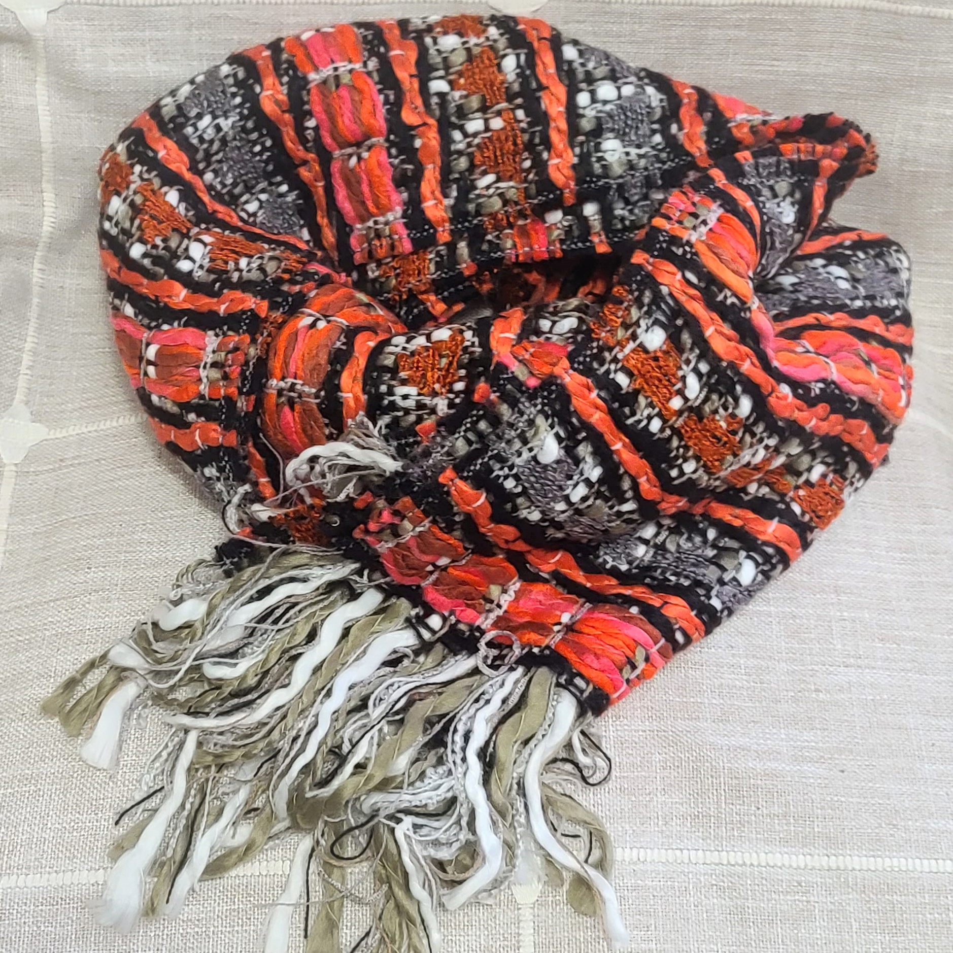 Scarf Gray and Red Loose Weave