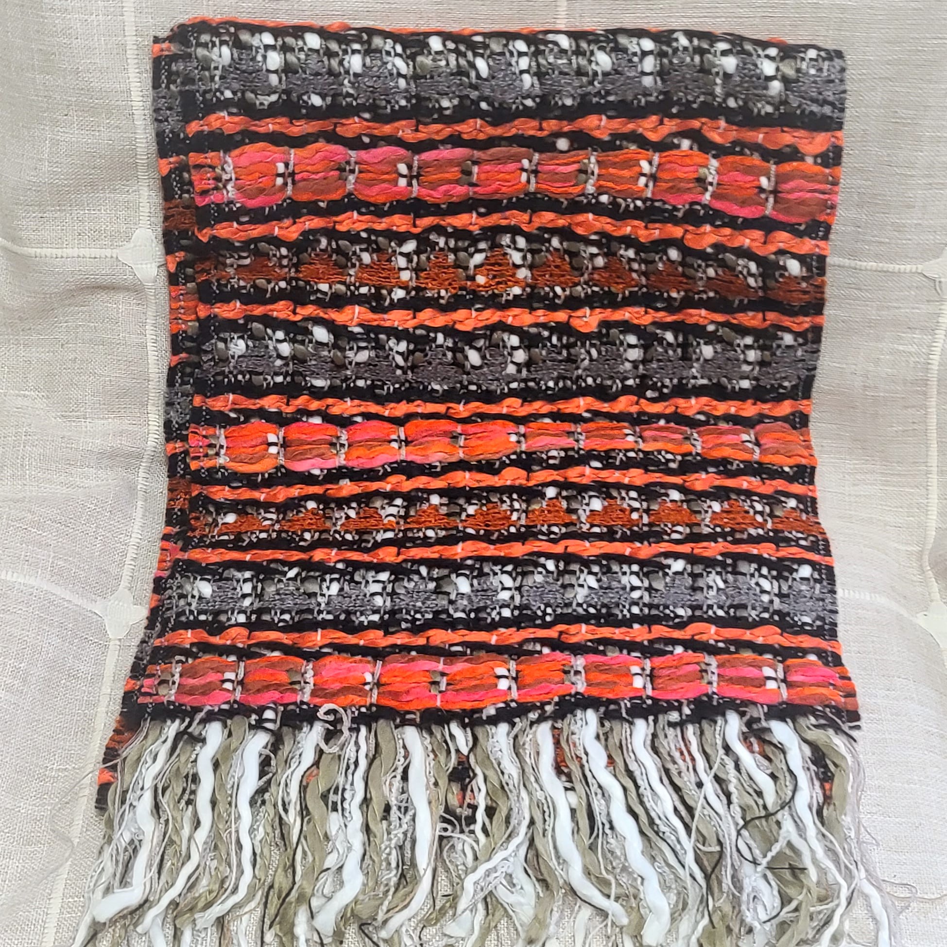 Scarf Gray and Red Loose Weave