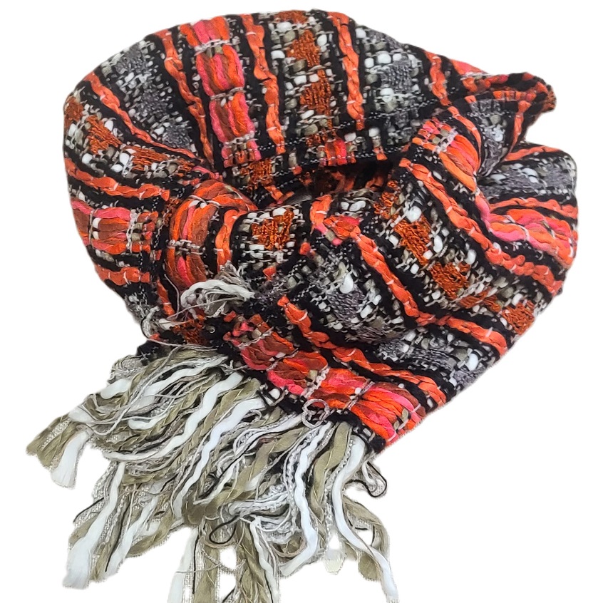 Scarf Gray and Red Loose Weave - Click Image to Close