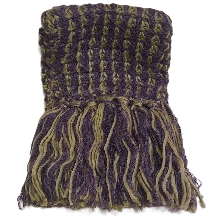 Scarf - open weave olive and purple - Click Image to Close