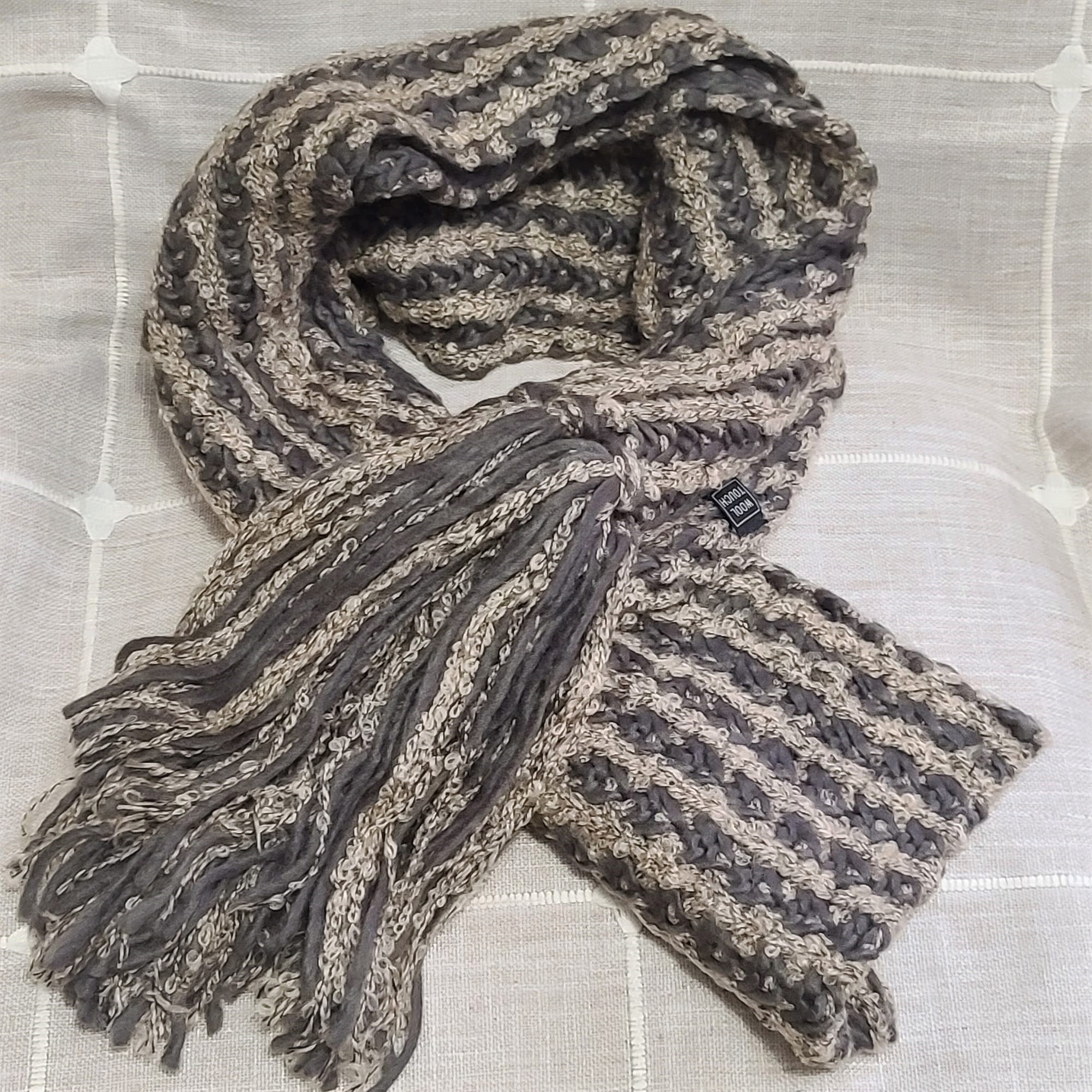 Scarf - open weave beige and gray