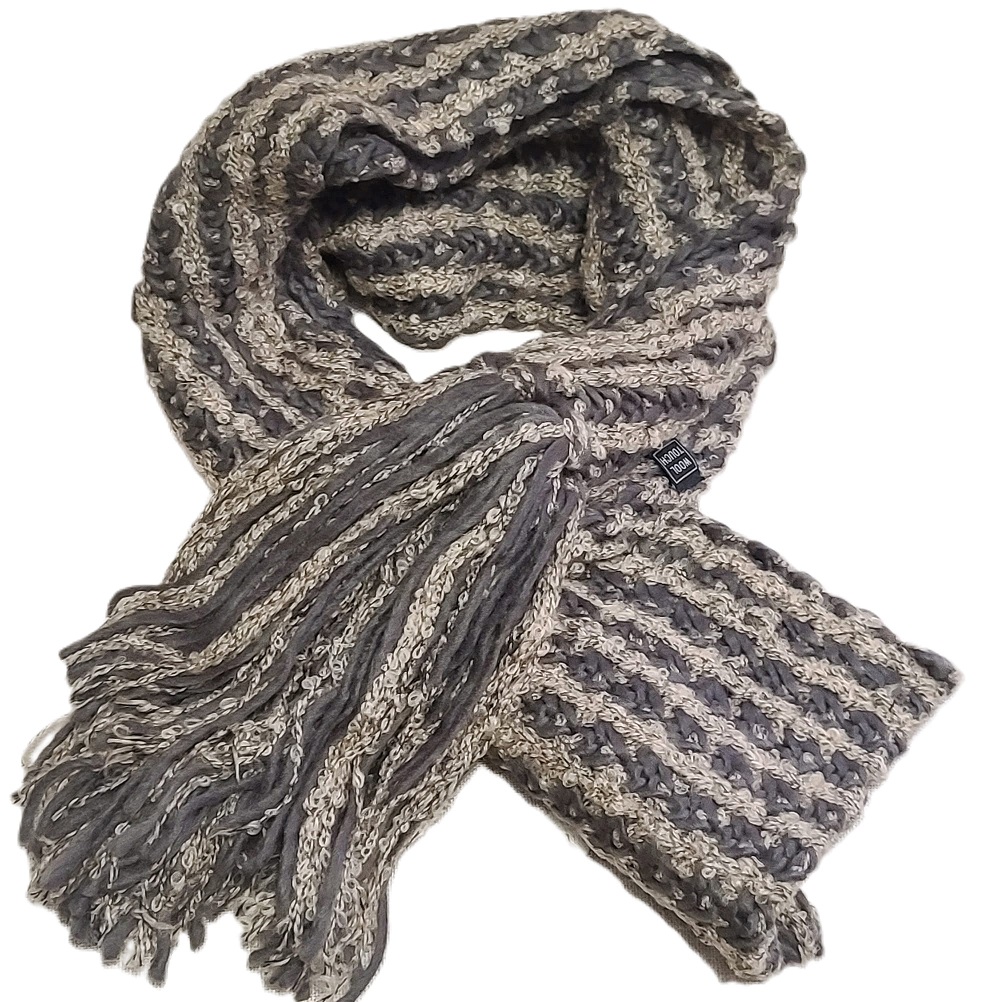 Scarf - open weave beige and gray - Click Image to Close