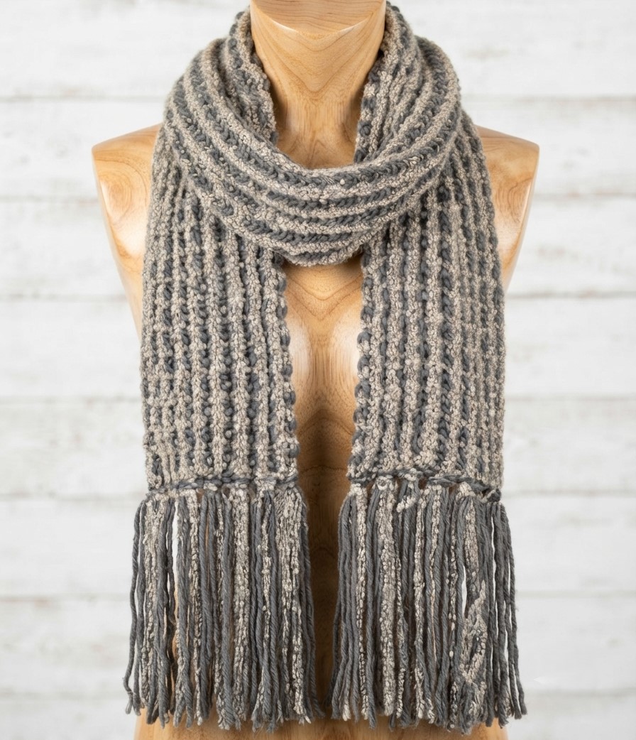 Scarf with Beige and Gray Stripe Scarf with Beige and Gray Stripe
