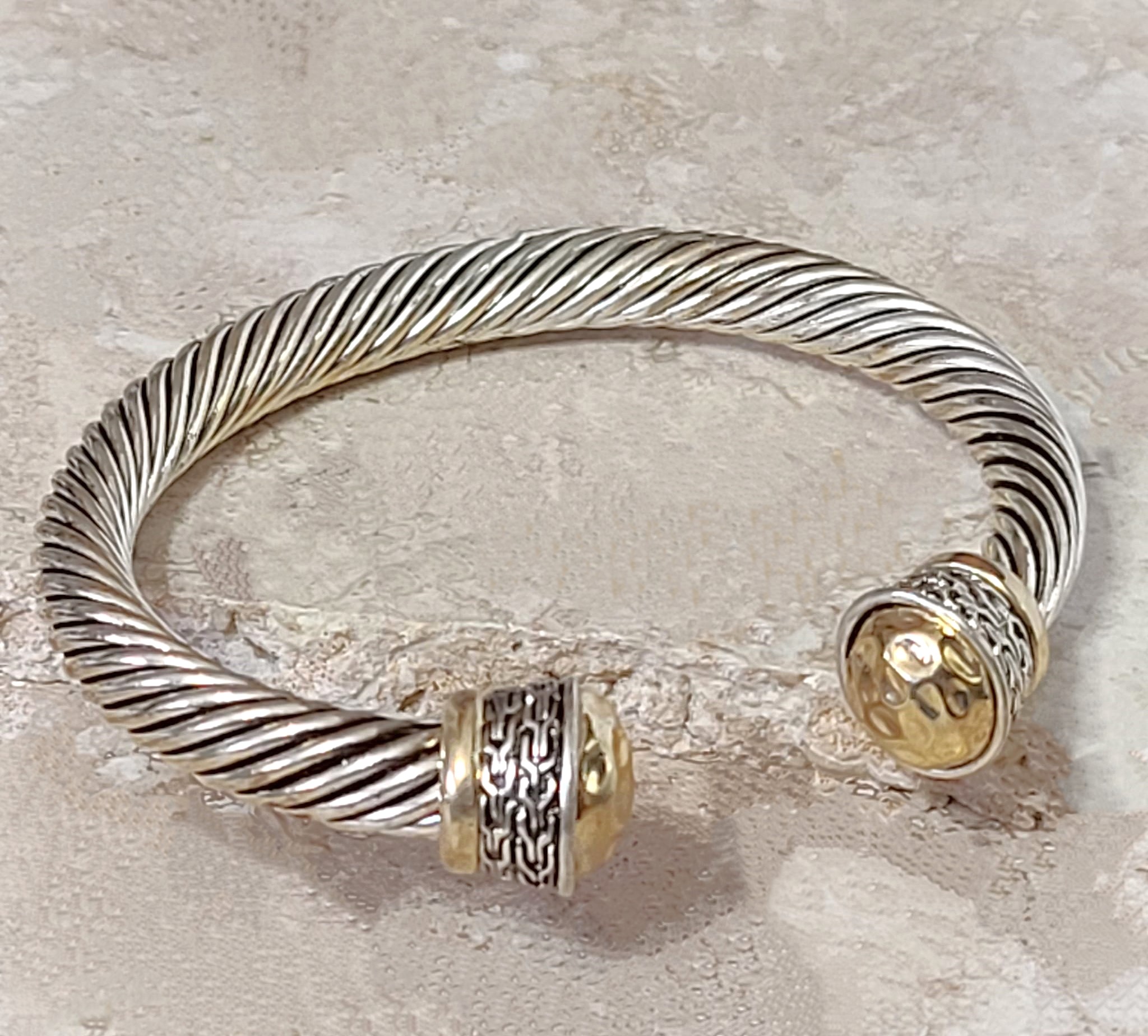 Swirled gold and silver fashion open cuff style bracelet