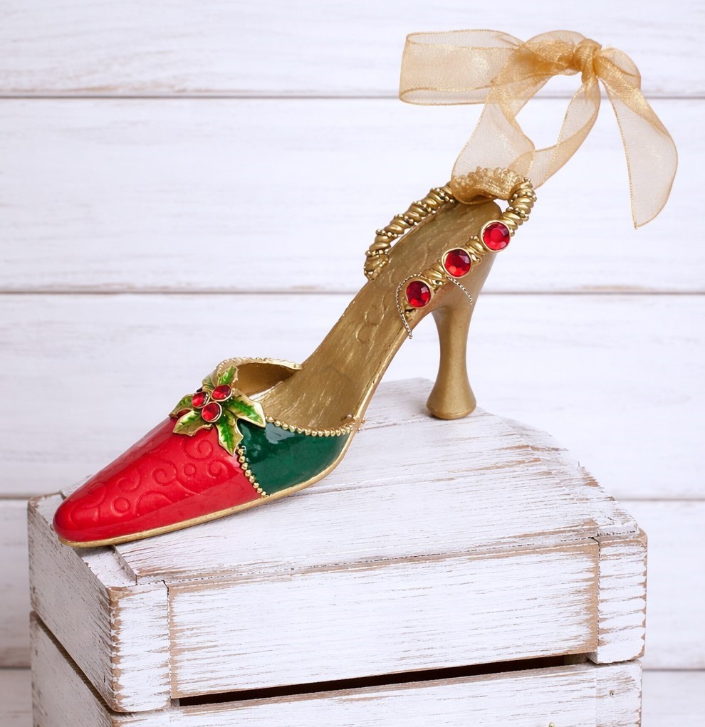 High heel shoe ornament, shoe ornament, or dresser trinket, comes with ribbon hanger High heel shoe ornament, shoe ornament, or dresser trinket, comes with ribbon hanger