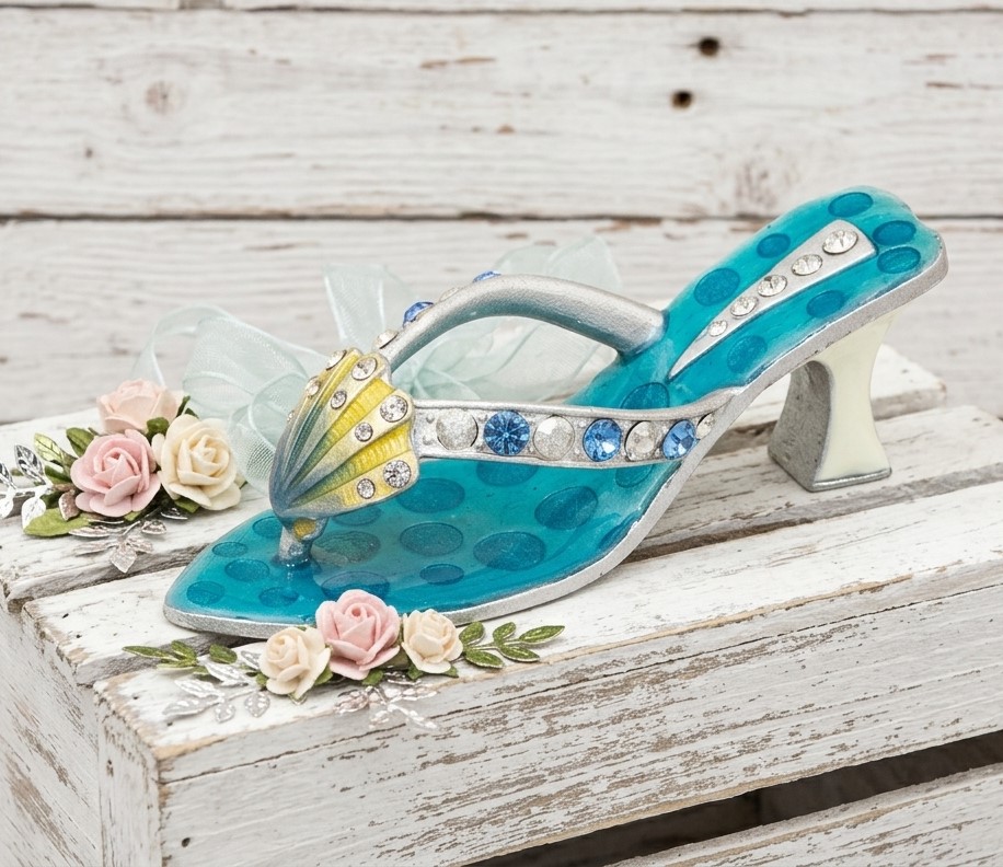 Enamel Shoe Ornament with Sea Shell Design