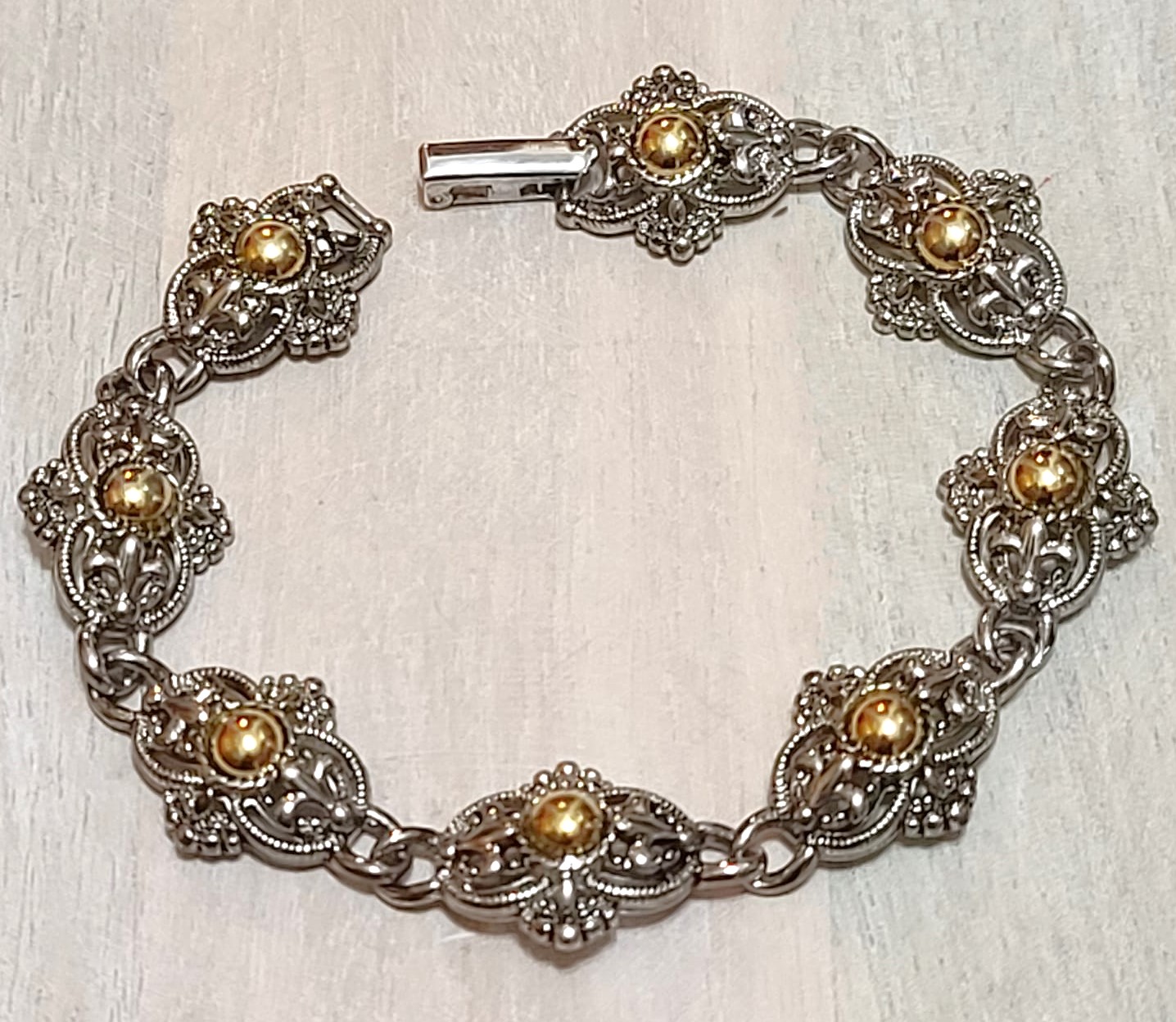 Fiigree bracelet, by Park Lane Jewels, gold and silver combination bracelet, vintage
