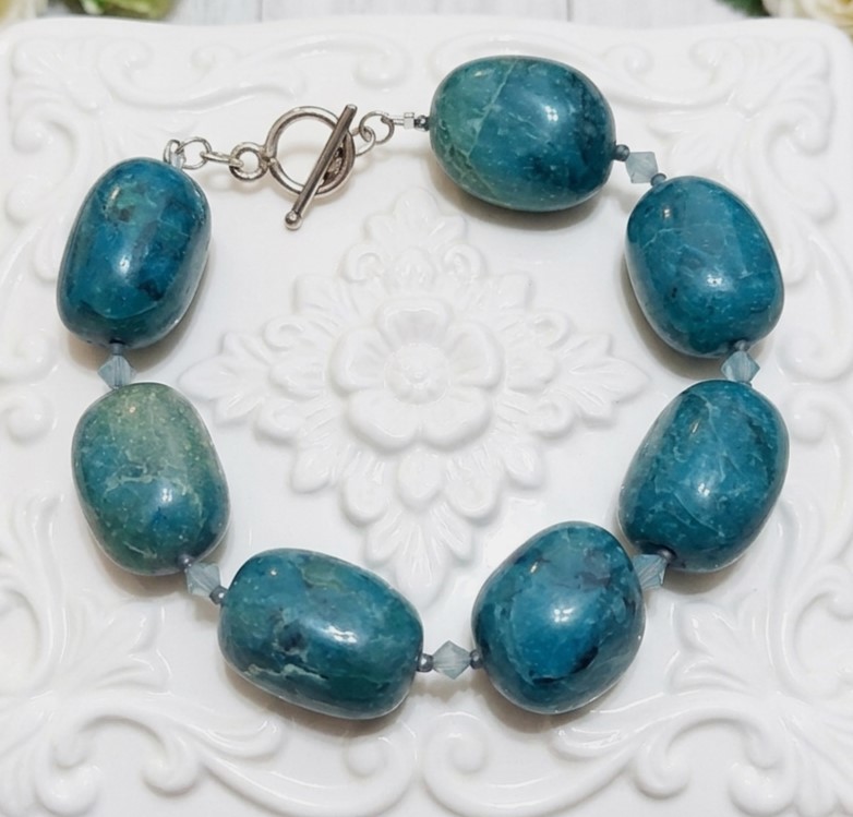 Chrysocolla bracelet with crystal accents, sterling silver