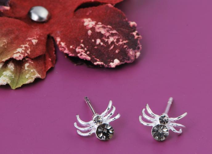 925 Sterling Silver & Crystal Stud Spider Earrings