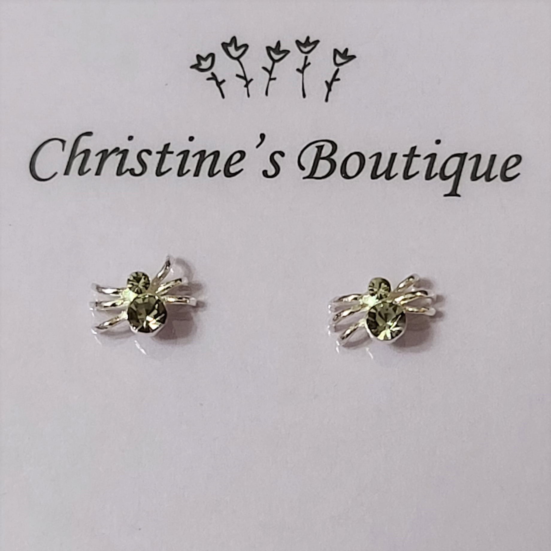 925 Sterling Silver & Crystal Stud Spider Earrings