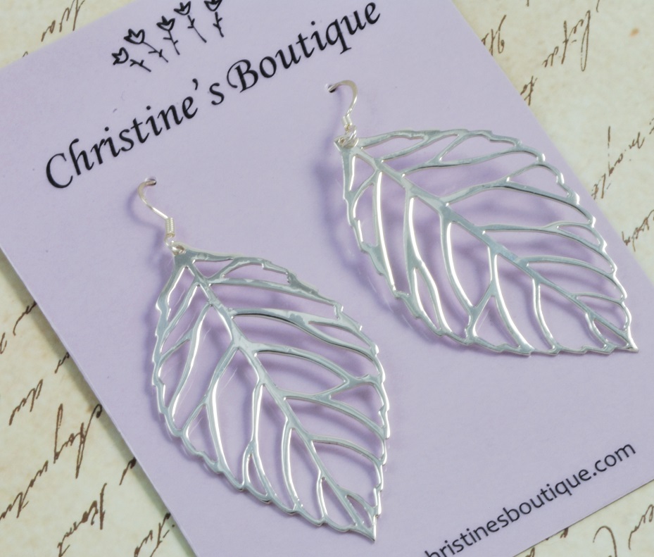 925 Sterling Silver Cut out Leaf French Wire Earrings