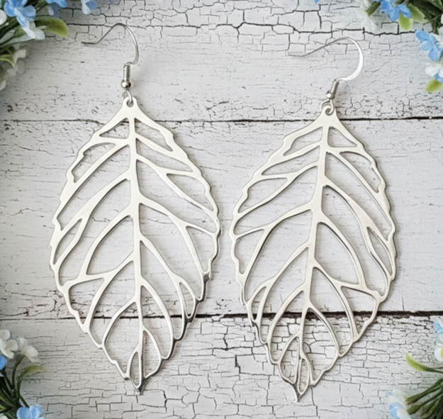 925 Sterling Silver Cut out Leaf French Wire Earrings