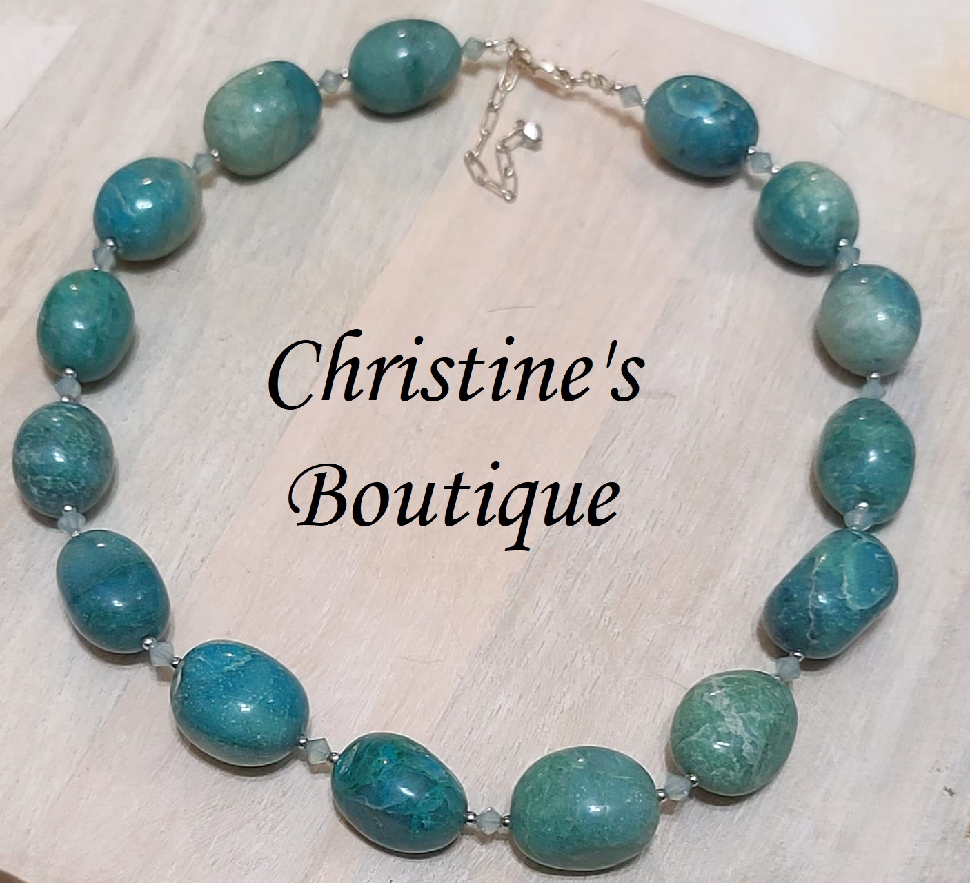 Chrysocolla Gemstone and Crystal Necklace w/Sterling Silver - Click Image to Close