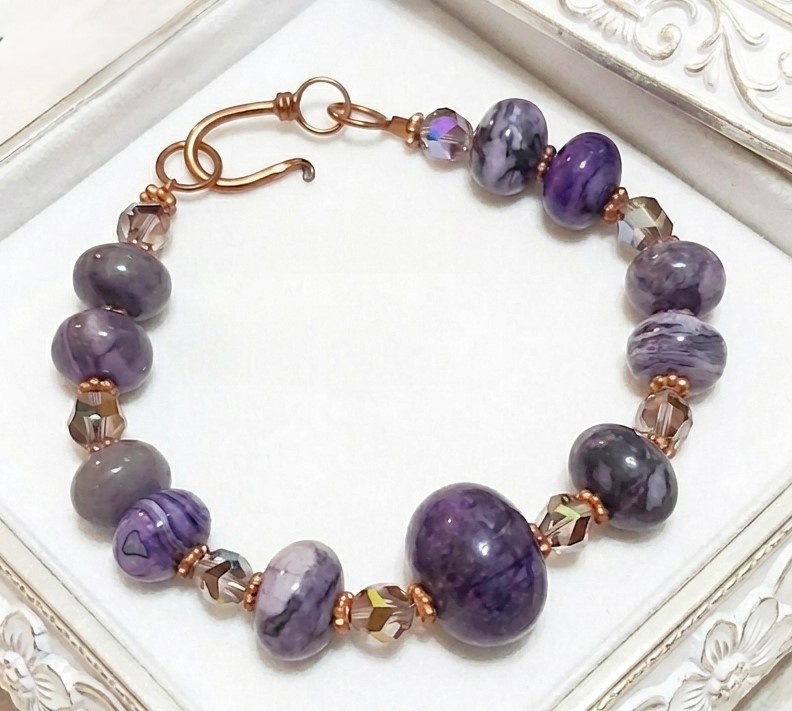 Purple Agate Gemstone Bracelet with Crystal Accents