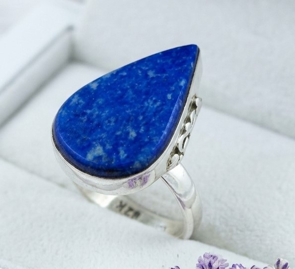 Blue Lapis Gemstone 925 Sterling Silver Ring Size 6 3/4