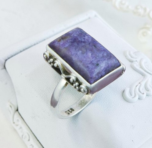 Purple Charoite Gemstone 925 Sterling Silver Ring Size 7