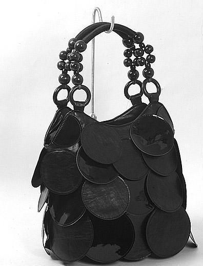 Black Circle Paten Leather & Satin Finish Fashion Handbag
