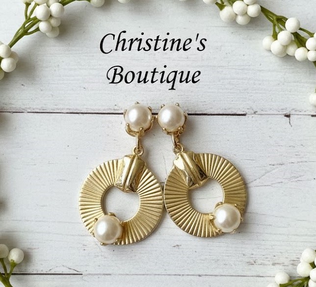 Vintage pearl hoops with goldtone finish, clip on earrings
