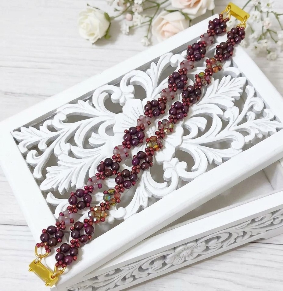 Garnet Gemstones and Crystal Double Row Bracelet Garnet Gemstones and Crystal Double Row Bracelet