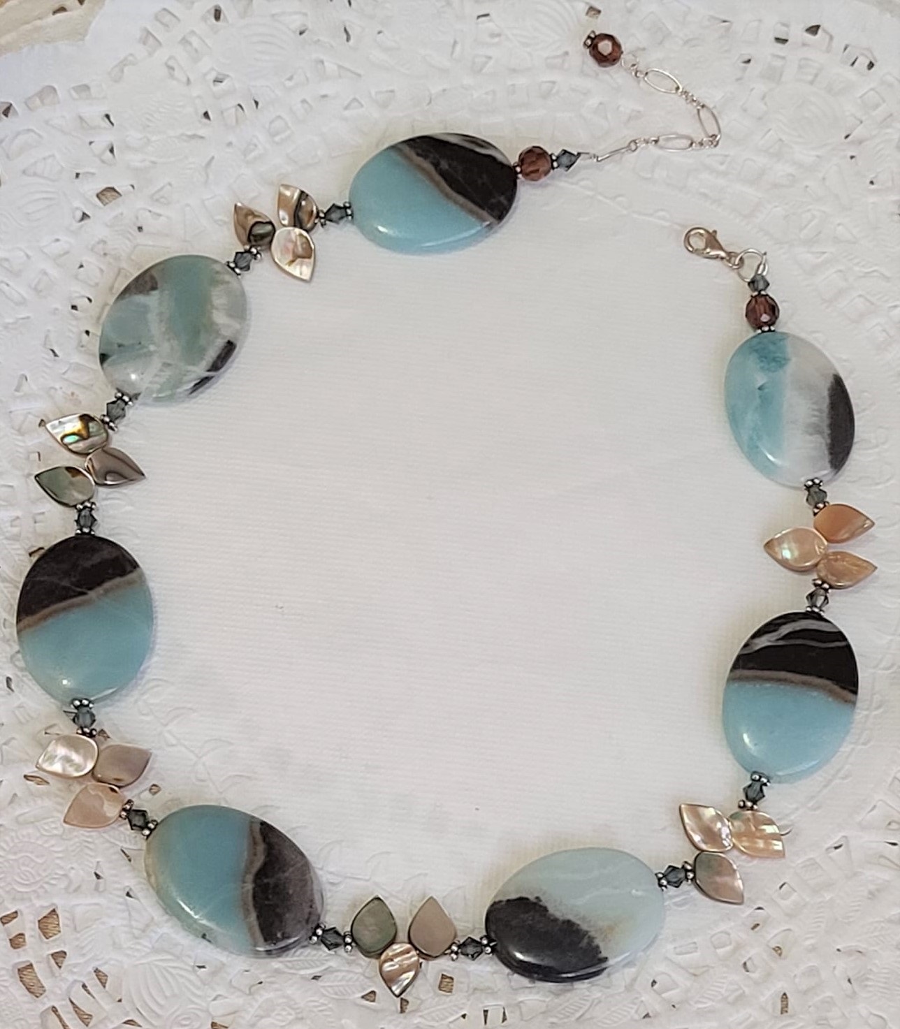 Amazonite, Abalone and Crystal 925 Sterling Necklace