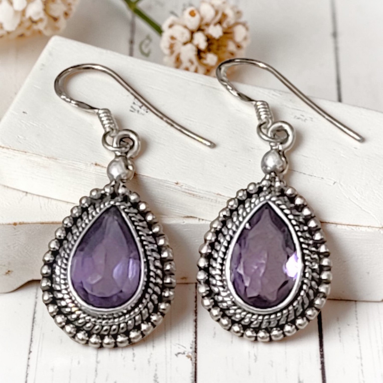 Amethyst Gemstone Earrings 925 Sterling Silver