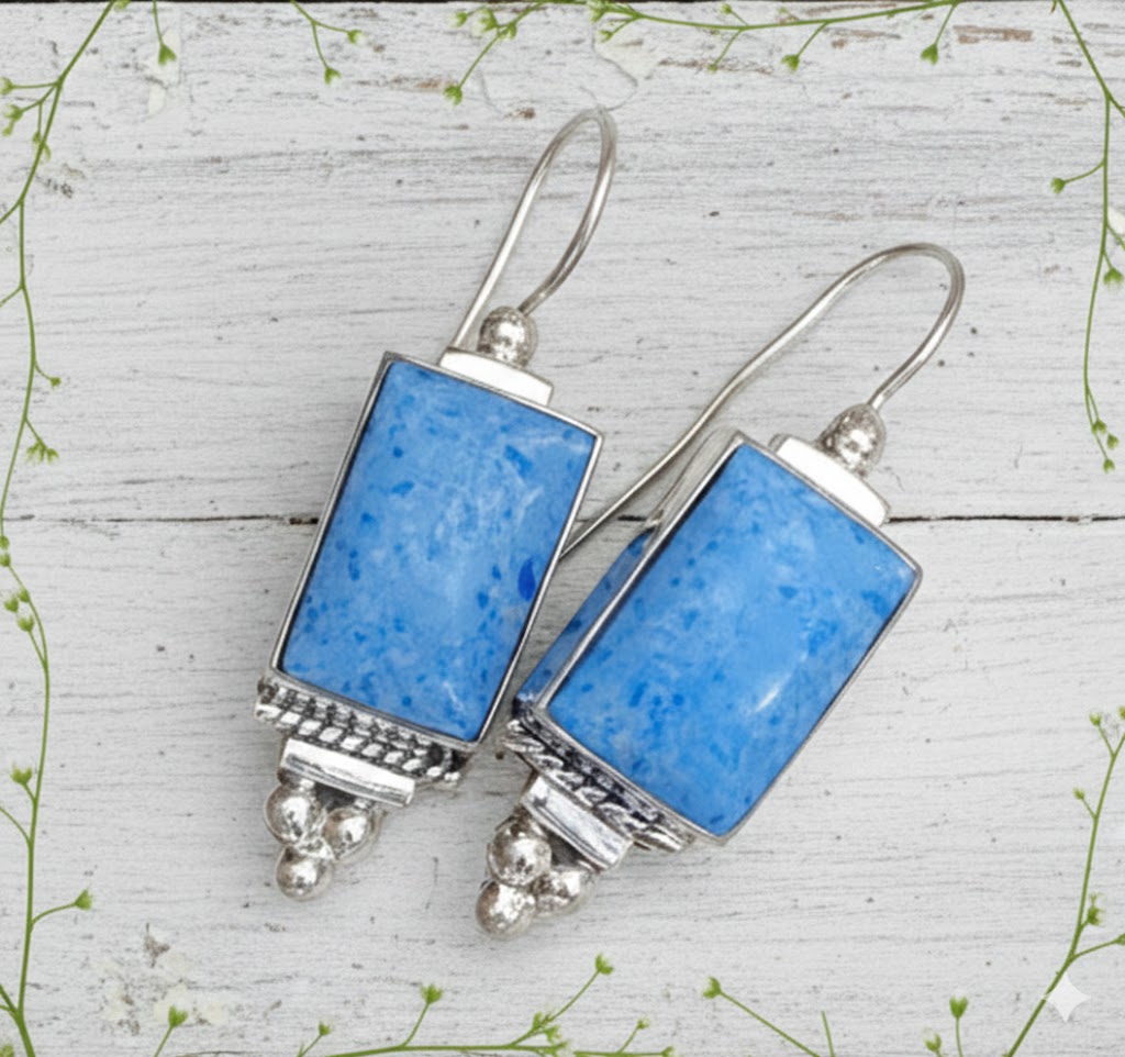 Blue demin lapis earrings, gemstone, set in 925 sterling silver
