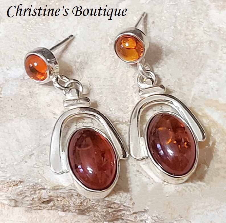 Amber earrings, baltic amber, set in 925 sterling silver - Click Image to Close