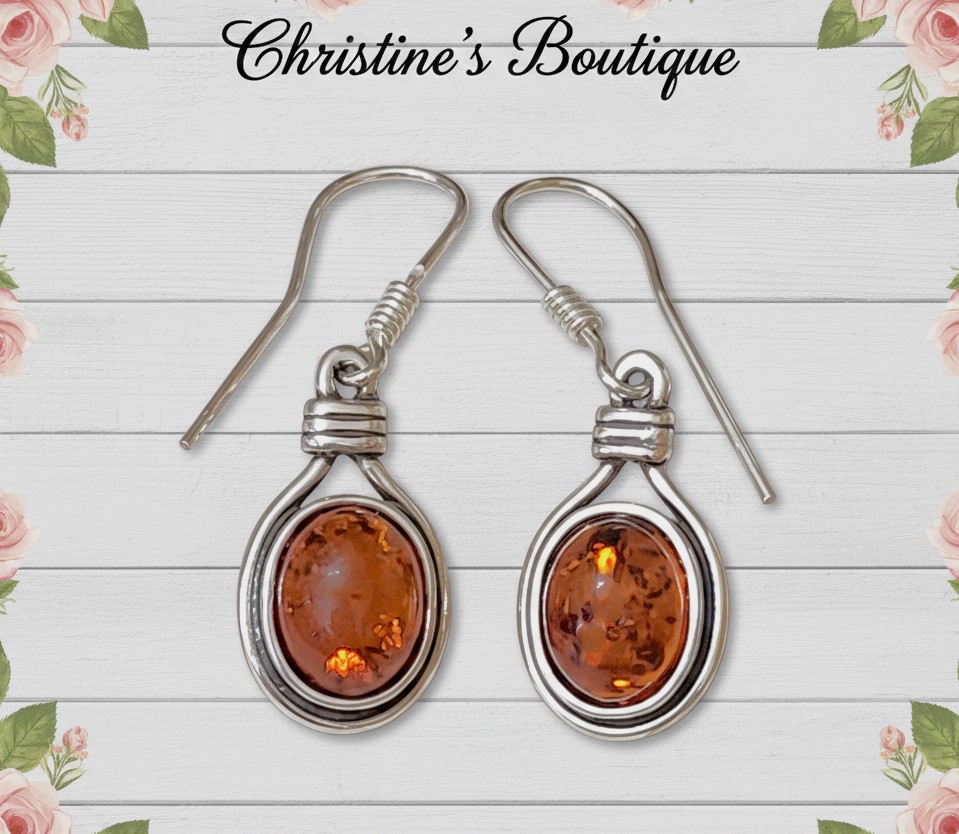 Amber Gemstone Earrings 925 Sterling Silver