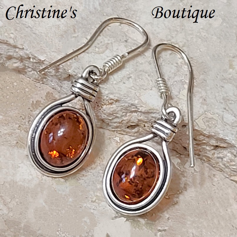 Amber earrings, gemstone earrings, set in 925 sterling silver - Click Image to Close
