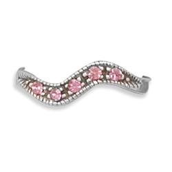 Toe Ring Oxidized 925 Sterling Silver w/Pink Crystals - Click Image to Close