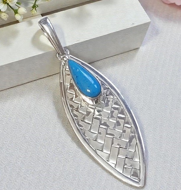 Gemstone pendant, blue denim lapis set in 925 sterling silver