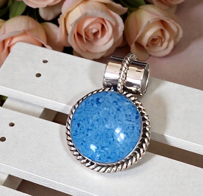 Blue Denim Lapis Round Gemstone 925 Sterling Silver Pendant