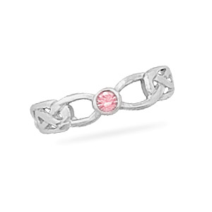 Toe Ring with Pink Crystal Celtic Design 925 Sterling Silver