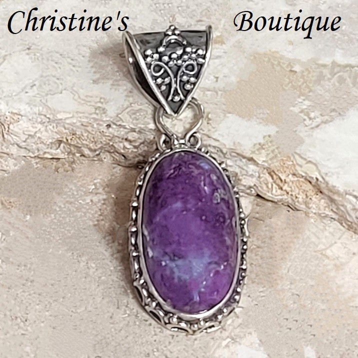 Purple Turquoise Gemstone 925 Sterling Silver Pendant - Click Image to Close