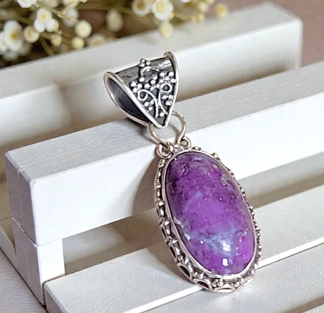 Purple Turquoise Gemstone 925 Sterling Silver Pendant