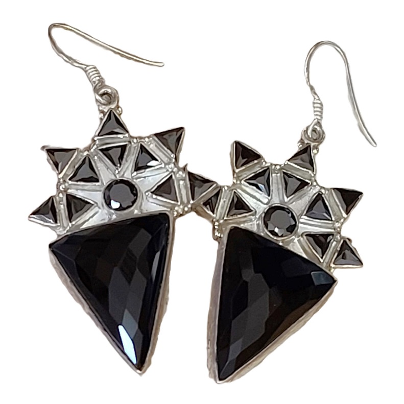 Black Onyx Gemstones 925 Sterling Silver Earrings - Click Image to Close