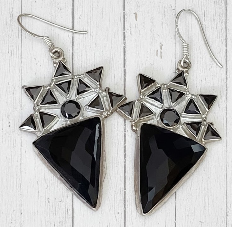 Black Onyx Gemstones 925 Sterling Silver Earrings