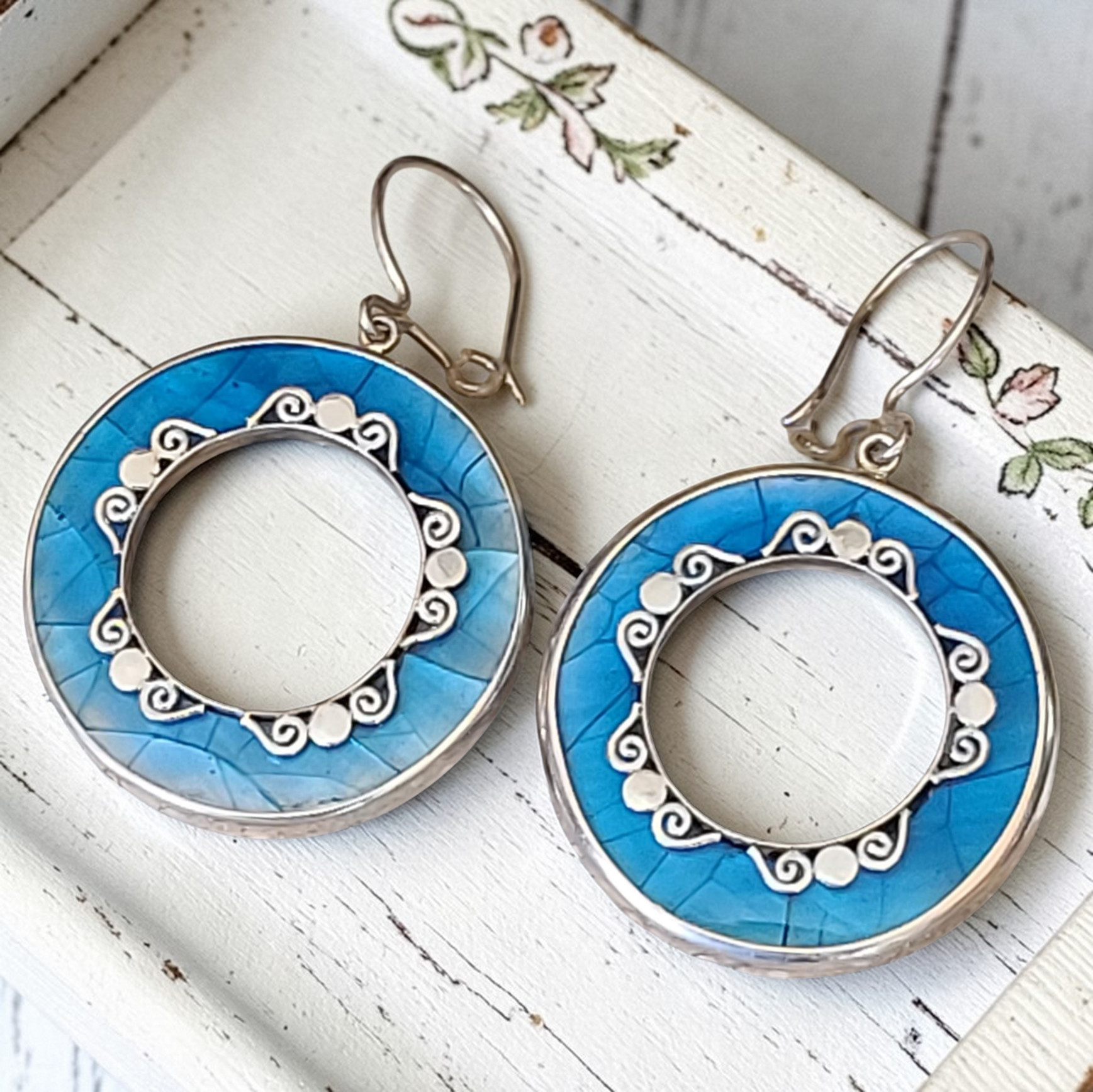 Dyed MOP Shell Earrings 925 Sterling Silver