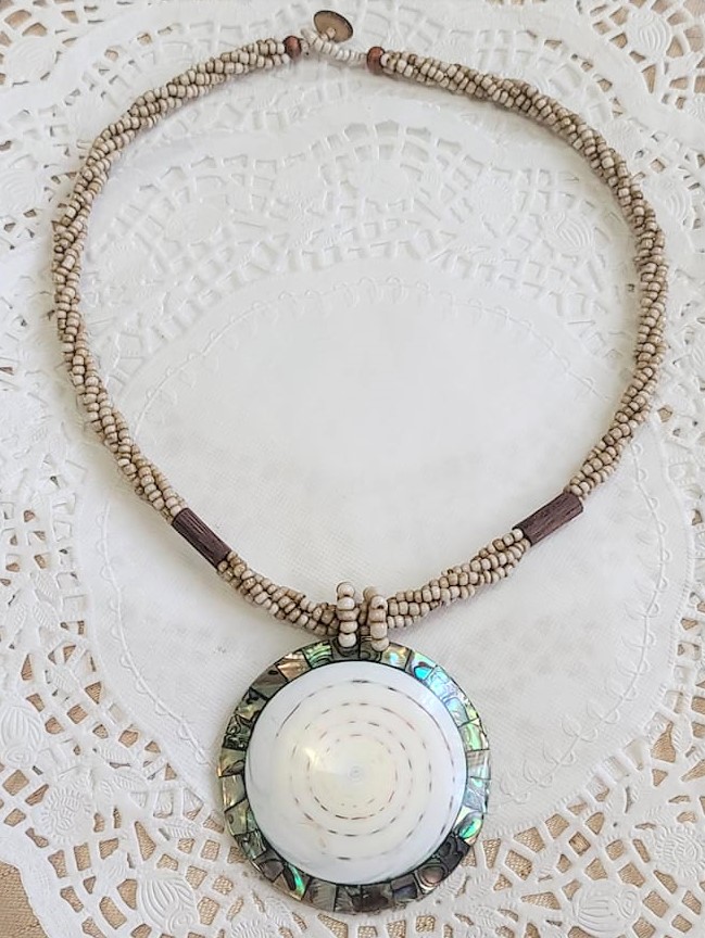 Abalone Shell & Natural Beads Necklace 18"