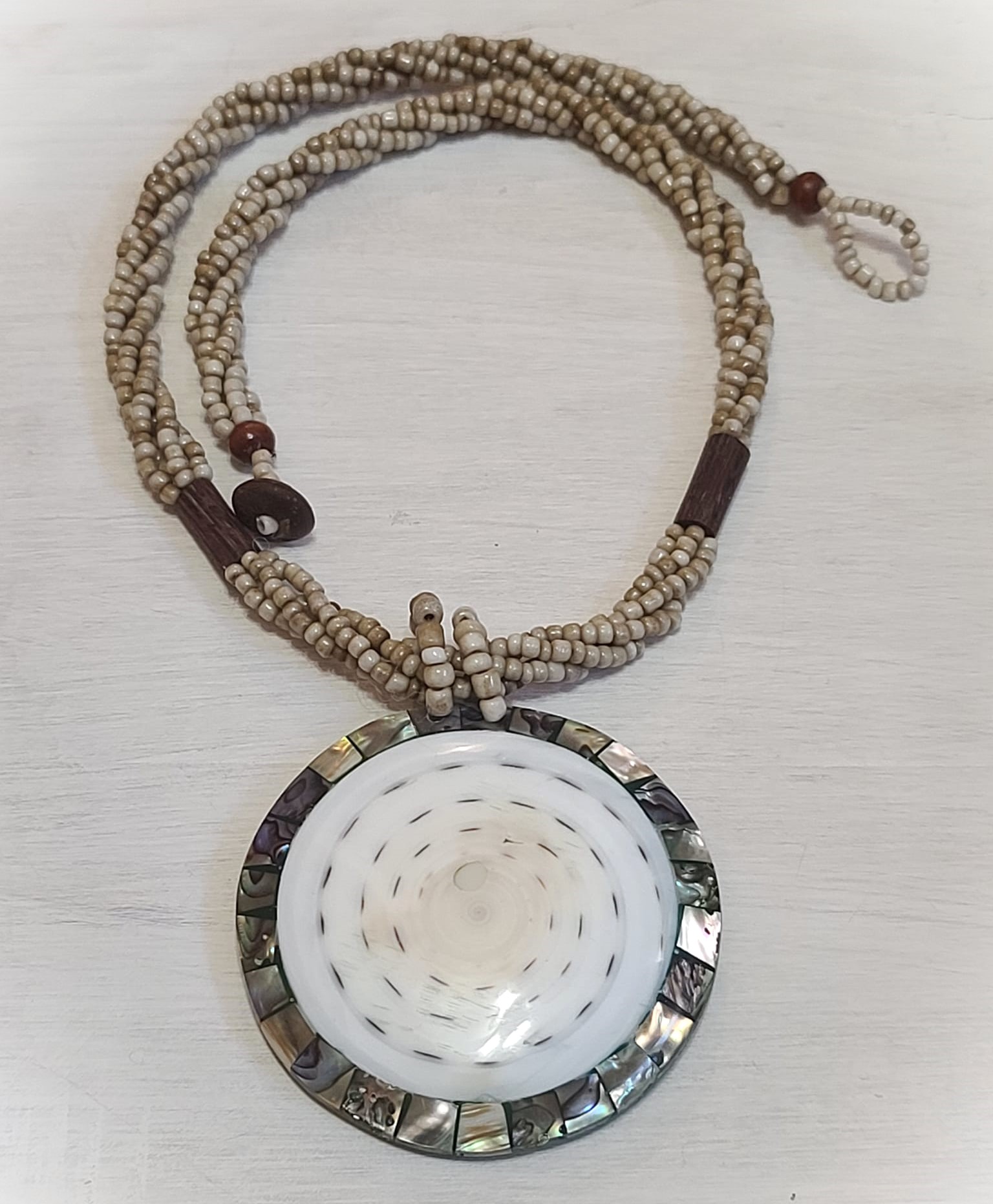 Abalone Shell & Natural Beads Necklace 18"